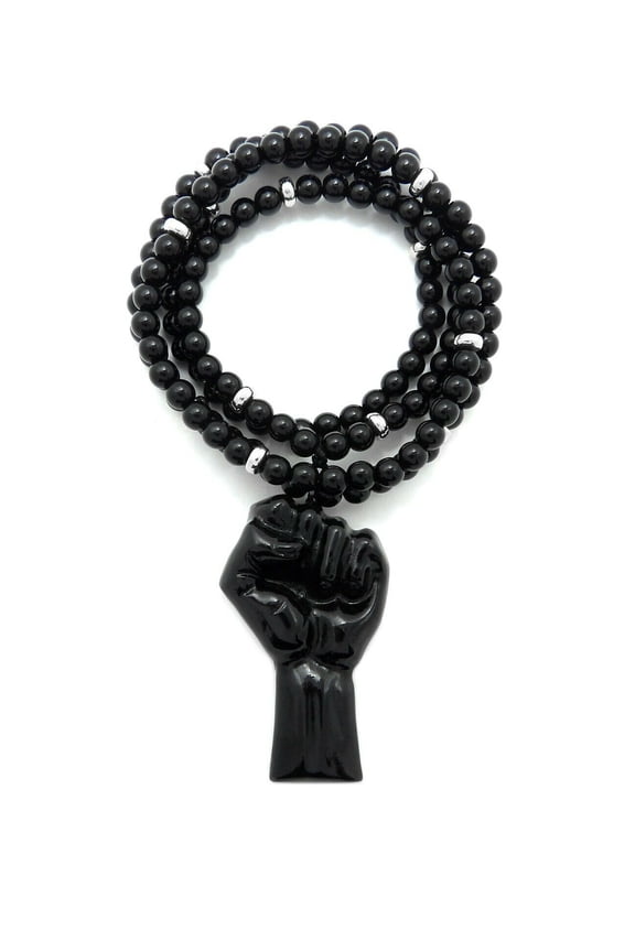 Hip Hop Power Rising Fist Pendant 6mm 30" Plastic Bead Necklace