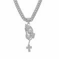 thumbnail image 1 of Hip Hop  Prayer Hands Cross Pendant Necklace with 13mm Miami Cuban Chain Iced Out Bling HipHop Necklaces Fashion Jewelry, 1 of 8