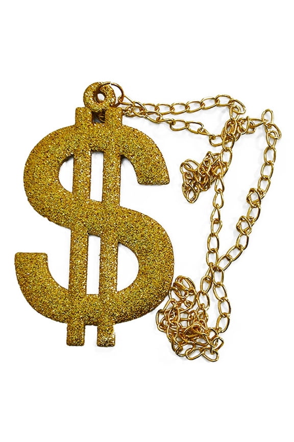 Hip Hop Punk Chain for Women Party Necklace Dollars Sign Necklace, Dollars Sign Pendant Golden Necklace with Chain