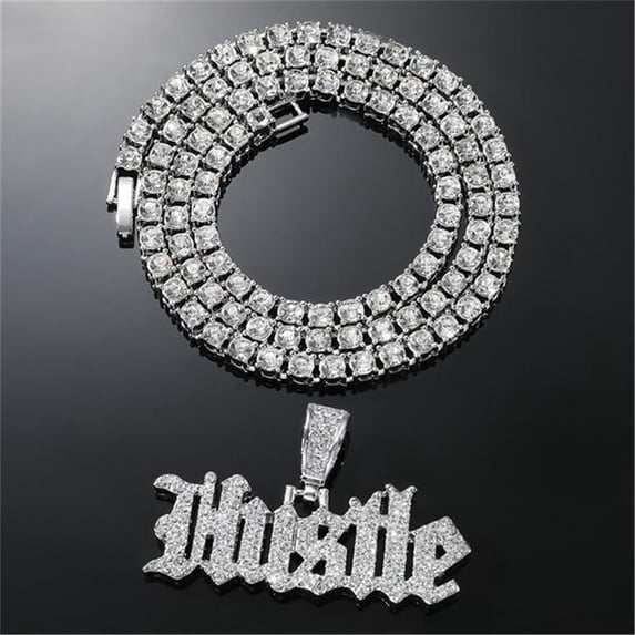 Hip Hop Punk Luxury Rhinestone Letters Pendant Necklace for Women Men Iced Out Cuban Chain Fashion Sweater Chain Tennis Chain Clavicle Chains Creative Gifts