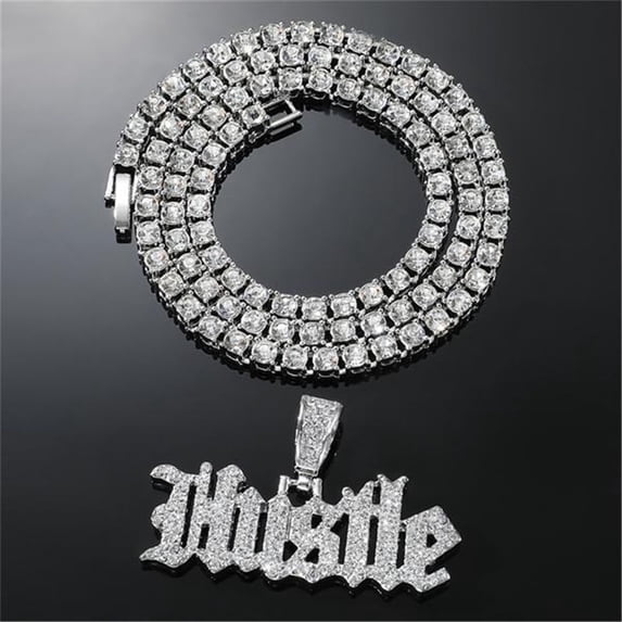 Hip Hop Punk Luxury Rhinestone Letters Pendant Necklace for Women Men Iced Out Cuban Chain Fashion Sweater Chain Tennis Chain Clavicle Chains Creative Gifts