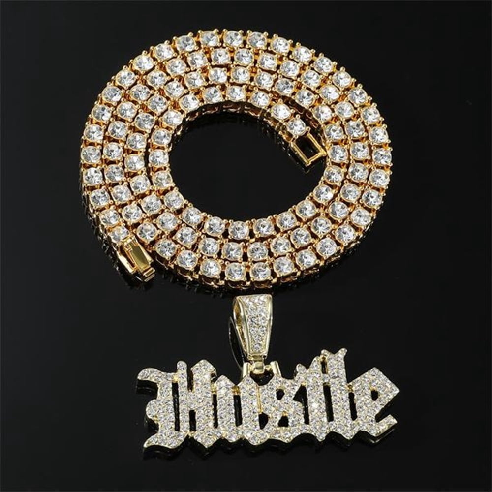 Rapper Chain Letters Hip Hop Punk Luxury Rhinestone Letters Pendant Necklace for Women Men ...