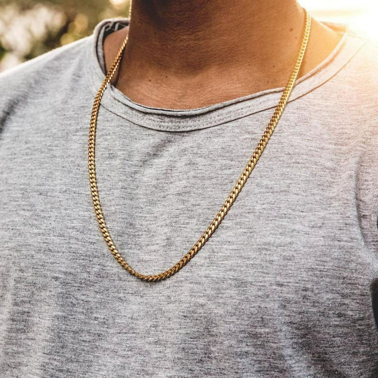 Hip Hop Rapper s 14K Stamped Gold plated 3mm 5mm Miami Cuban Link Chain Necklace Walmart