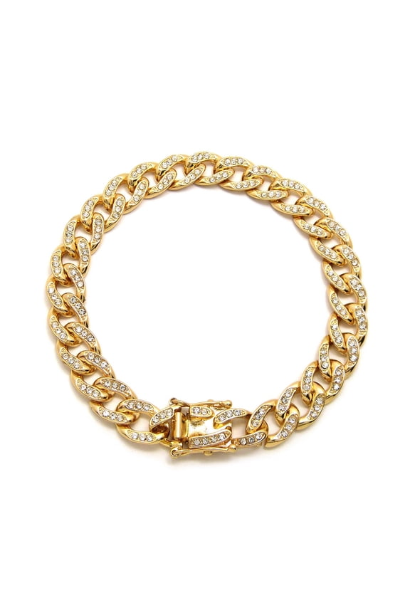 Hip Hop Rapper's Style 10mm 9" Iced Out Cuban Chain Bracelet in Gold-Tone