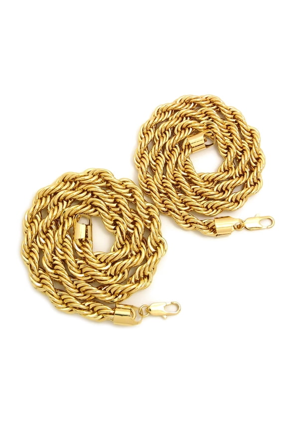 Hip-Hop Rapper's Style Rope Chain Necklace Set in Gold-Tone