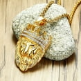 thumbnail image 1 of Hip Hop Rhinestones Paved Bling Iced Out 14K Yellow Gold Crown Lion Pendant Necklaces for Men Rapper Jewelry, 1 of 6