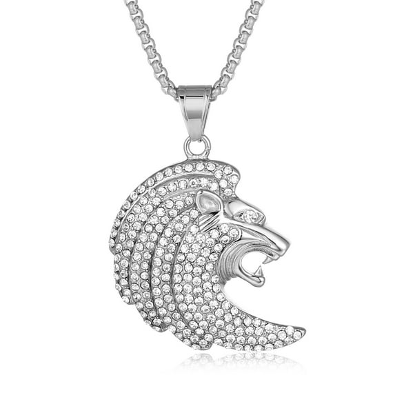 Hip Hop Rhinestones Paved Bling Iced Out 14K Yellow Gold Lion head Pendants Necklace for Men Jewelry Golden Silver Color