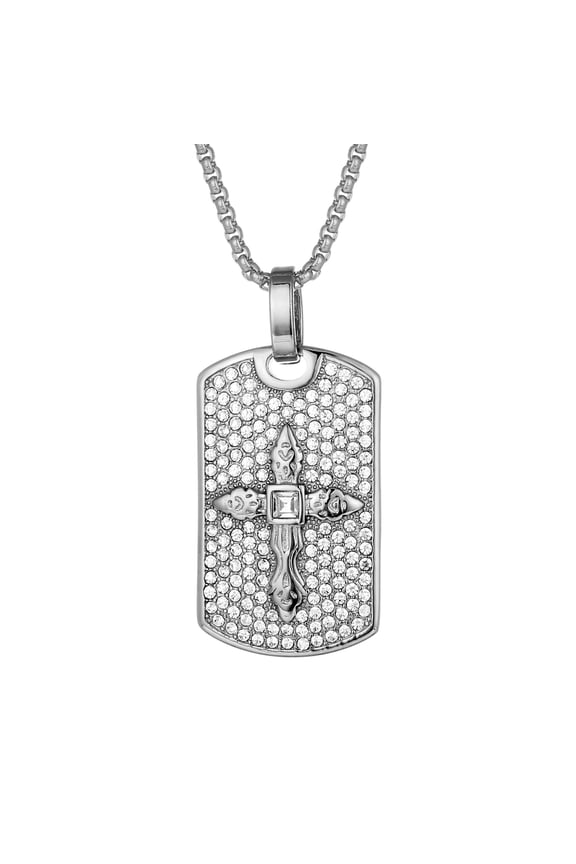 Hip Hop Rock Bling Iced Out Cross Golden Silver Color Pendant Necklace 14K Yellow Gold Square Dog Tag for Men Rapper Jewelry