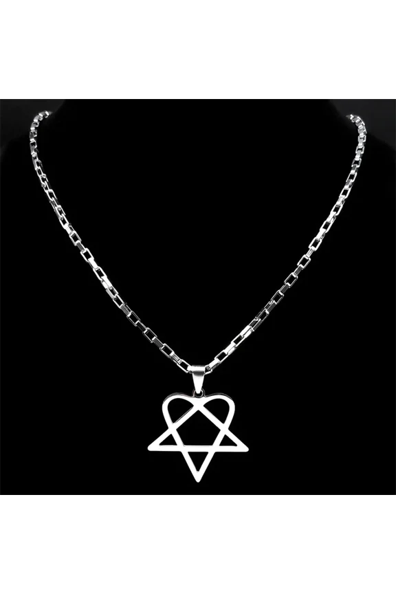 Hip Hop Rock Music Him Heartagram Star Heart Necklace for Women Men 14K White Gold Y2k Black Band Goth Punk Chain Jewelry