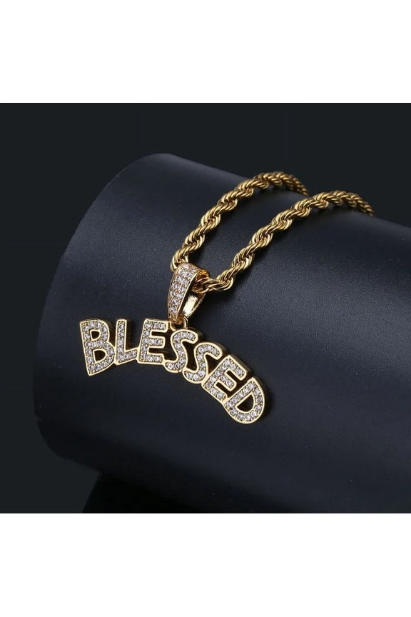 Hip Hop Rock Rapper Blessing Alphabet 14K Yellow Gold Pendant Necklace for Personality Men Fashion Street Trend Jewelry Accessories Gift