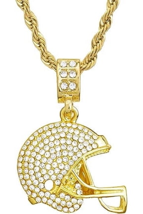 Hip Hop Rope Chain 14k Gold Plated Iced Football Helmet Pendant 20" Necklace HC 1049 G