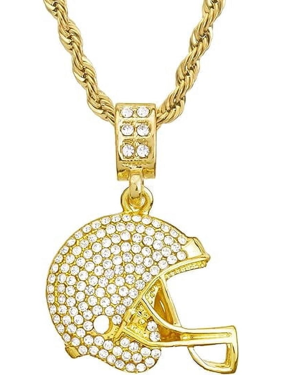 Hip Hop Rope Chain 14k Gold Plated Iced Football Helmet Pendant 20" Necklace HC 1049 G