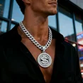 thumbnail image 1 of Hip Hop Rotate the disc Pendant Necklace With 15mm Crystal Cuban Chain HipHop Iced Out Bling Necklaces Men Women Fashion Charm Jewelry, 1 of 6