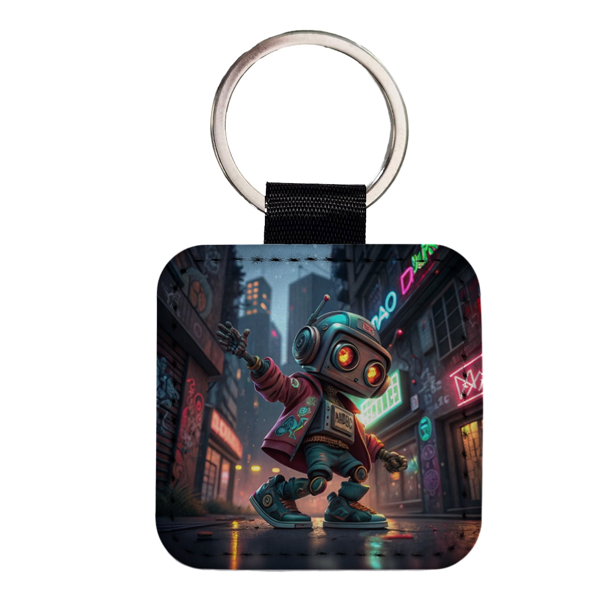 Hip Hop Sci-fi Dancing Robot Faux Leather Square Keychain - Walmart.com