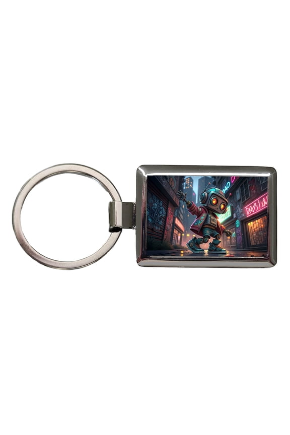 Hip Hop Sci-fi Dancing Robot Metal Rectangle Keychain