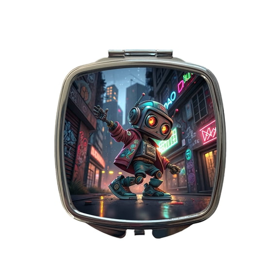 Hip Hop Sci-fi Dancing Robot Travel Makeup Handbag Purse Small Pocket Compact Mirror