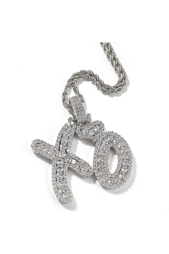Hip Hop Shiny Zircon Letters Xo Pendant Necklace for Men Women Fashion Rock Party Jewelry 14K White Gold Holiday Gifts