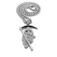 thumbnail image 1 of Hip Hop Silver Plated GRIM REAPER Cubic Zirconia Iced Pendant & 4mm 24" Brass Cuban Chain Necklace, 1 of 4