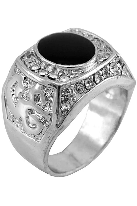 Hip-Hop Silver Tone Black Onyx Men's Ring size 9