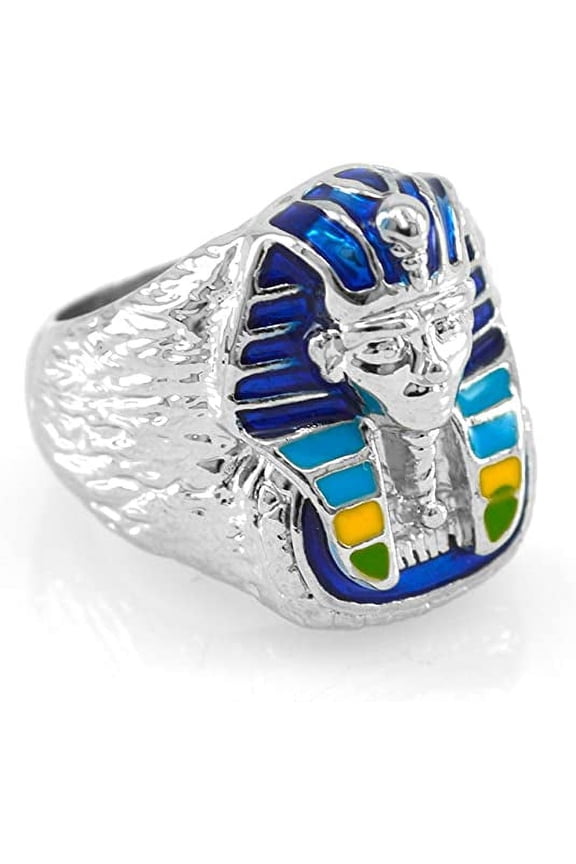 Hip-Hop Silver Tone King Tut Pharaoh Ring size 12