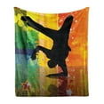 thumbnail image 1 of Hip Hop Soft Flannel Fleece Blanket, Illustration of a Breakdancer Silhouette on Colorful Discotheque Themed Background, Cozy Plush for Indoor and Outdoor Use, 50" x 60", Multicolor, by Ambesonne, 1 of 5