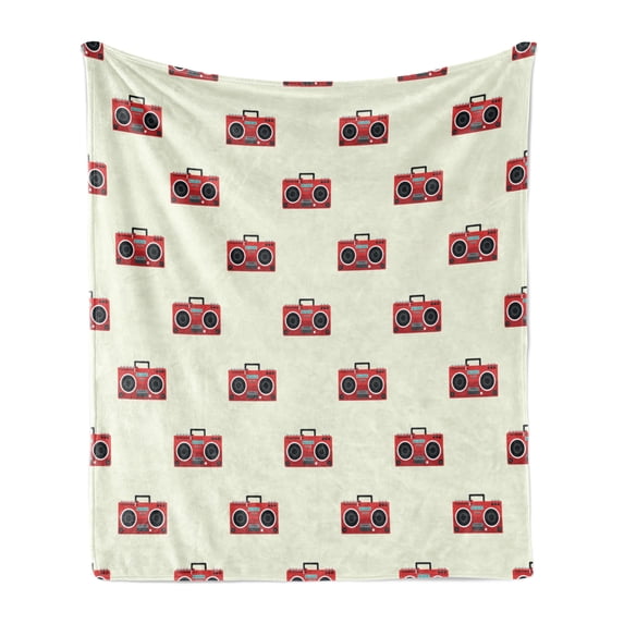 Hip Hop Soft Flannel Fleece Blanket, Rap Breakdance Style Musician Instrument Retro Nostalgic Minimal Motifs, Cozy Plush for Indoor and Outdoor Use, 70" x 90", Vermilion Black Cream, by Ambesonne