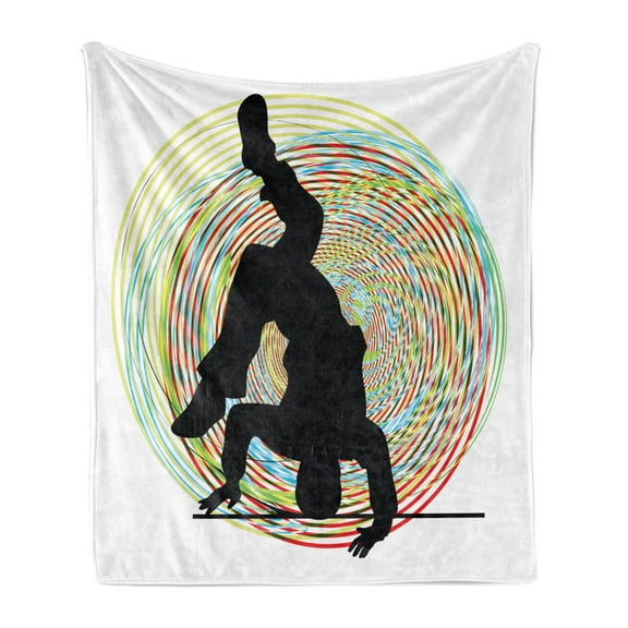 Hip Hop Soft Flannel Fleece Blanket, Teenage Hip Hop Dancer Dancing on Hand Stand Doing Head Spin Colorful Image Print, Cozy Plush for Indoor and Outdoor Use, 70" x 90", Multicolor, by Ambesonne