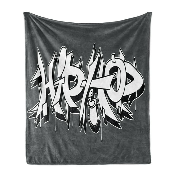 Hip Hop Soft Flannel Fleece Blanket, Hip Hop Urban Grafitti and Spray as Rebel Teen Style Illustration Print, Cozy Plush for Indoor and Outdoor Use, 60" x 80", Black White and Grey, by Ambesonne