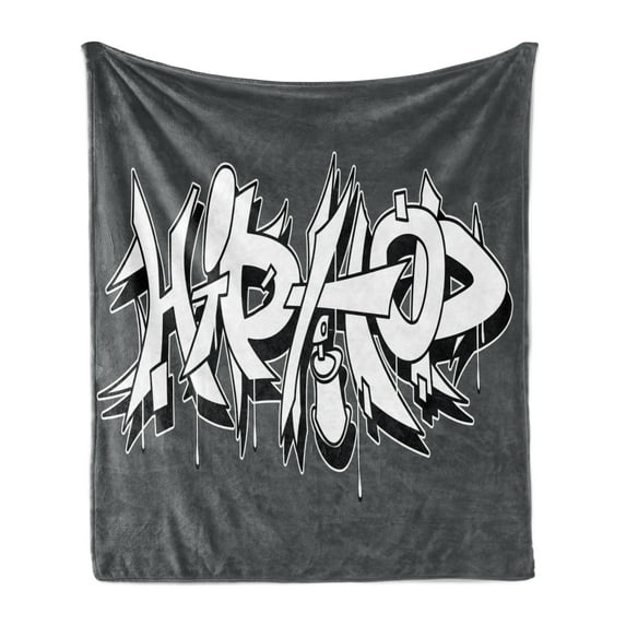 Hip Hop Soft Flannel Fleece Blanket, Hip Hop Urban Grafitti and Spray as Rebel Teen Style Illustration Print, Cozy Plush for Indoor and Outdoor Use, 60" x 80", Black White and Grey, by Ambesonne