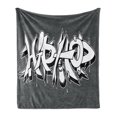 thumbnail image 1 of Hip Hop Soft Flannel Fleece Blanket, Hip Hop Urban Grafitti and Spray as Rebel Teen Style Illustration Print, Cozy Plush for Indoor and Outdoor Use, 70" x 90", Black White and Grey, by Ambesonne, 1 of 5