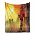 thumbnail image 1 of Hip Hop Soft Flannel Fleece Throw Blanket, Rap Music and Dance Themed Image a Rapper Guy City Skyline Background, Cozy Plush for Indoor and Outdoor Use, 70" x 90", Multicolor, by Ambesonne, 1 of 6
