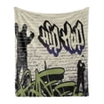 thumbnail image 1 of Hip Hop Soft Flannel Fleece Throw Blanket, Underground Hip Hop Grafitti Art on Building Walls Theme Grungy Background Print, Cozy Plush for Indoor and Outdoor Use, 50" x 70", Multicolor, by Ambesonne, 1 of 5