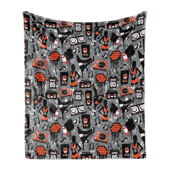 Hip Hop Soft Flannel Fleece Throw Blanket, Underground Street Art Clubbing Theme with Dancers and Jersey Pattern, Cozy Plush for Indoor and Outdoor Use, 50" x 70", Multicolor, by Ambesonne