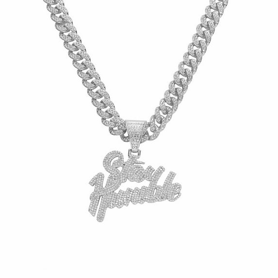 Hip Hop Splicing Letters Pendant Necklace With 13mm Miami Cuban Chain Iced Out Bling HipHop Necklaces Fashion Jewelry