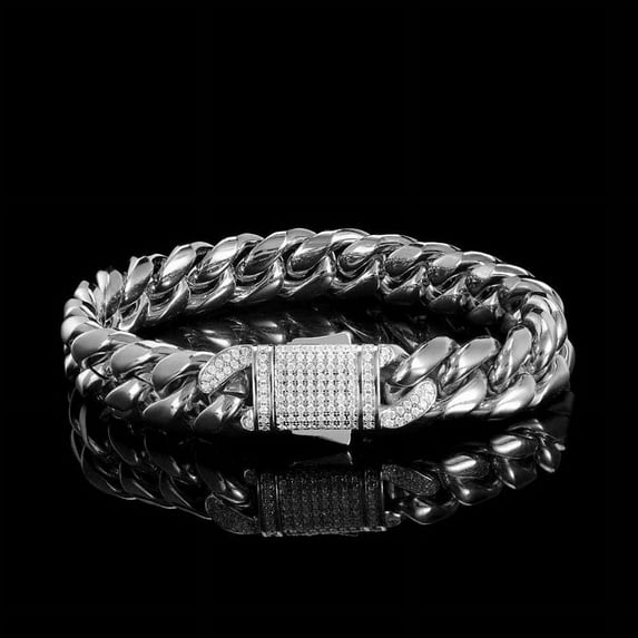 Hip Hop Stainless Steel Bracelet Bling CZ Clasp Jewelry for Men Designs Cuban Link Bracelet Free Custom Logo Free Shipping QHY
