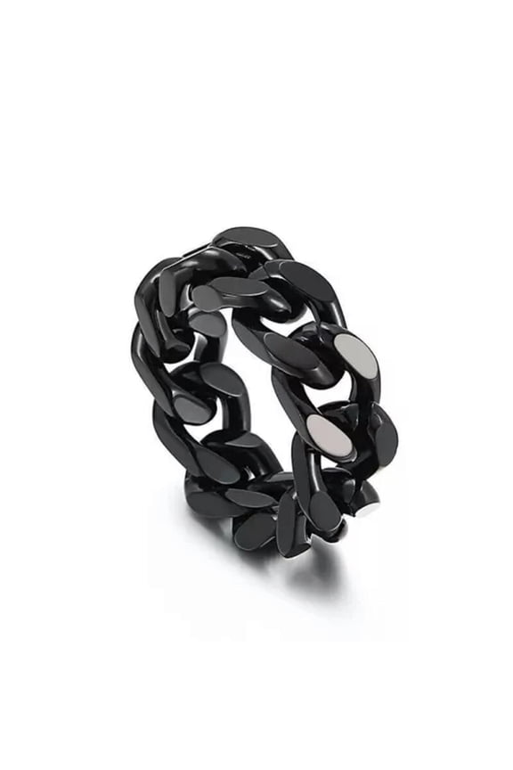 Hip Hop Stainless Steel Cuban Link Chain Ring for Men Sports Finger Ring Jewelry