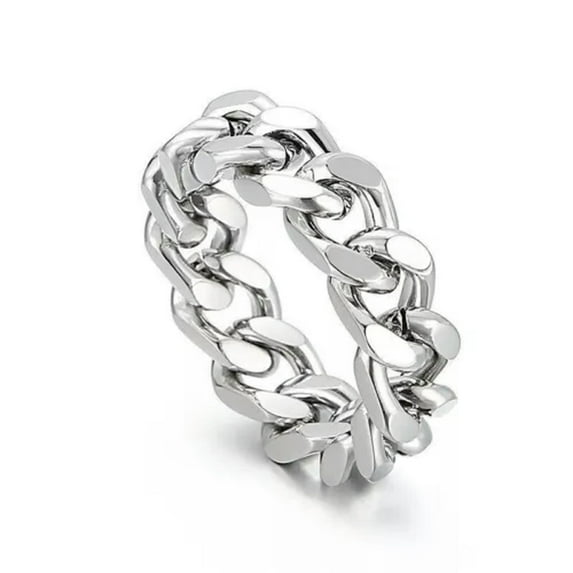 Hip Hop Stainless Steel Cuban Link Chain Ring for Men Sports Finger Ring Jewelry