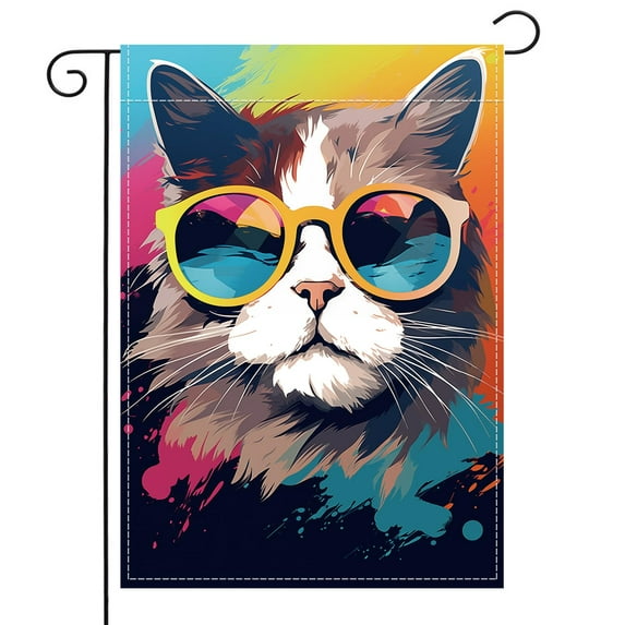 Hip Hop Style Cat Garden Flag 12×18 Inch Double Sided with Sunglasses Cool Funny Seasonal Garden Flag Indoors Outdoors Decoration for Yard (Hip-Hop Cat)