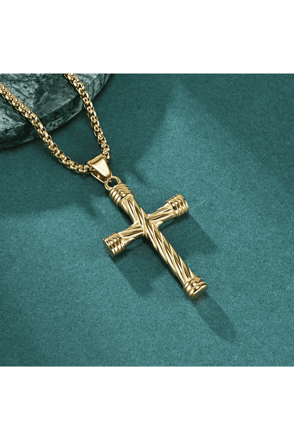 Hip Hop Style Classic Religious Jewelry 14K Yellow Gold Cross Pendant Necklace For Men