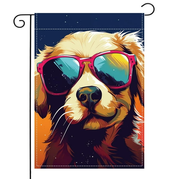 Hip Hop Style Dog Garden Flag 12×18 Inch Double Sided Golden Retriever with Sunglasses Cool Funny Seasonal Garden Flag Indoors Outdoors Decoration for Yard (Hip-Hop Dog)