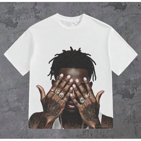 Hip - Hop Style Graphic Tee: Tattooed Hands & Portrait Print White T - shirt Edgy Streetwear Tee Street Culture Pure cotton|S-5XL