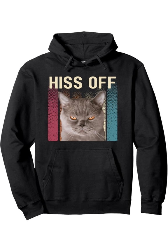 Hip-Hop Style Sizzle Sound Anti-Social Cat Pattern Hoodie | Black Street Style Pullover Sweatshirt, Eye-Catching Text and Geometric Stripe Design, Ultra Soft Breathable, Casual Daily Wear, Comfortabl