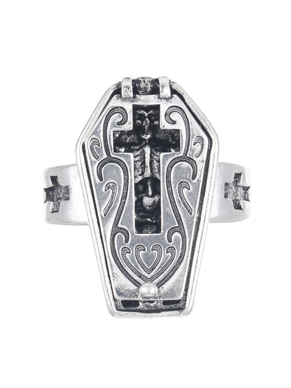Hip Hop Styles Skull Coffin Crosses Rings Adjustable Gothic Coffin Rings Cool Finger Rings For Halloween And Festivals