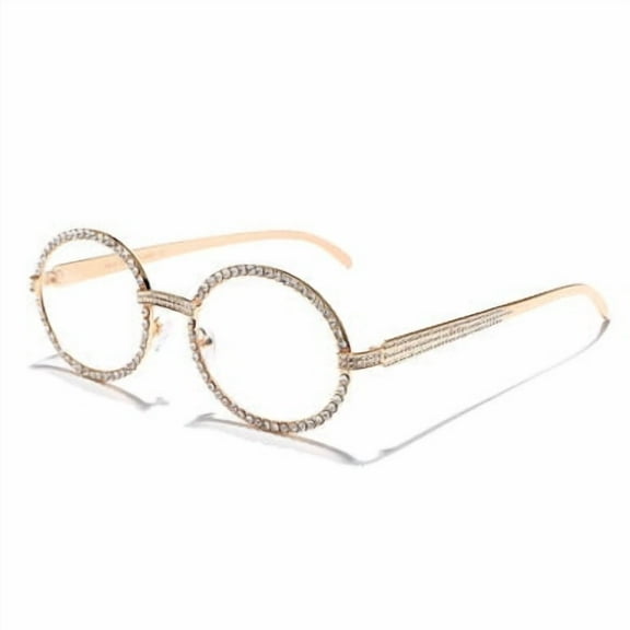 Hip Hop Sunglasses Gold Metal Clear Lens Oval Diamond Bling