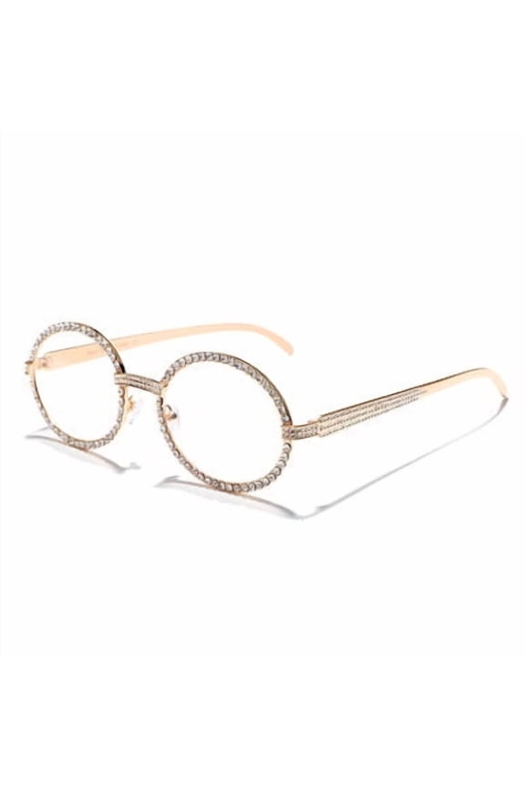 Hip Hop Sunglasses Gold Metal Clear Lens Oval Diamond Bling