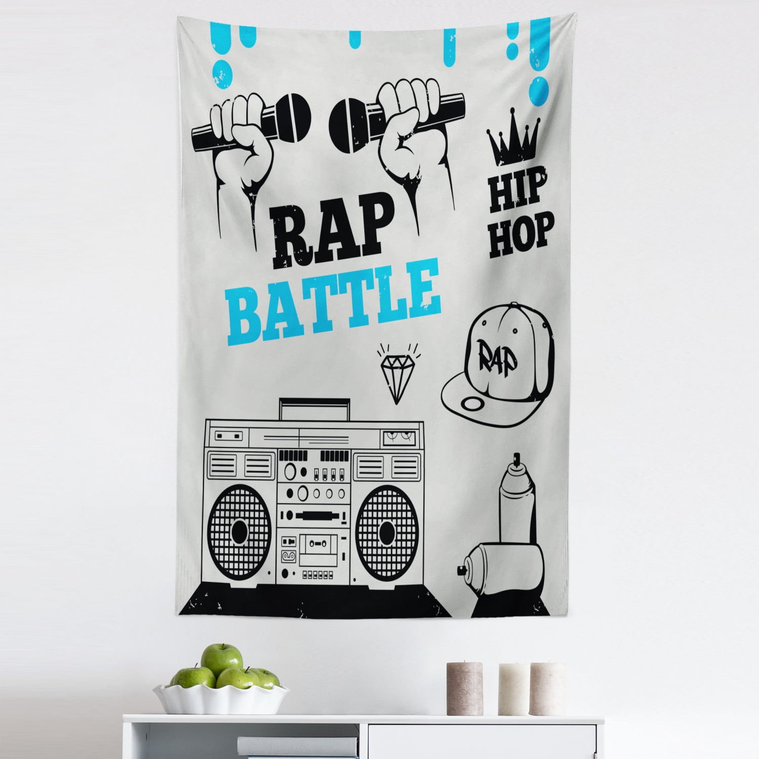 Hip Hop Tapestry Hip Hop Elements Freestyle Rap Duel with Microphones Theme Fabric Wall Hanging Decor for Bedroom Living Room Dorm 5 Sizes Azure Blue Pale Grey by Ambesonne Walmart