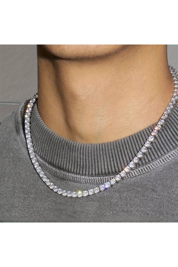 Hip Hop Tennis Chain Necklace Bling Bling Party Jewelry for Men Women Concerts Festivals Ideal Gift for Rapper Fans Trendsetters