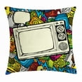thumbnail image 1 of Hip Hop Throw Pillow Cushion Cover, 90s Theme Retro Style Linear Drawn Icons a Vintage Television and Speech Bubble, Decorative Square Accent Pillow Case, 16 X 16 Inches, Multicolor, by Ambesonne, 1 of 2