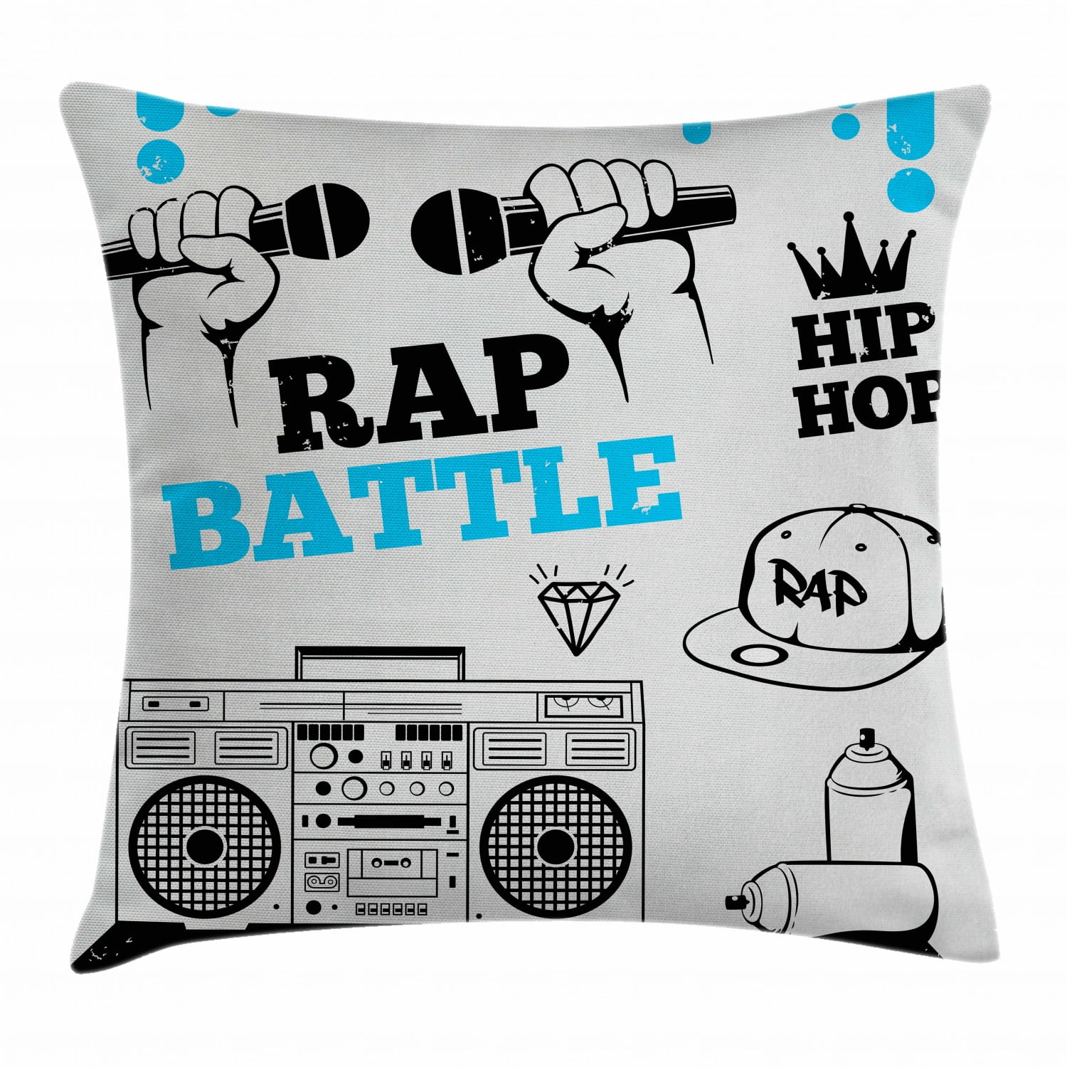Hip Hop Throw Pillow Cushion Cover, Hip Hop Elements Freestyle Rap Duel