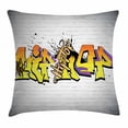 thumbnail image 1 of Hip Hop Throw Pillow Cushion Cover, Funky Underground Various Hip Hop Lettering on a Wall in Ghetto Town Theme Image, Decorative Square Accent Pillow Case, 18 X 18 Inches, Multicolor, by Ambesonne, 1 of 2